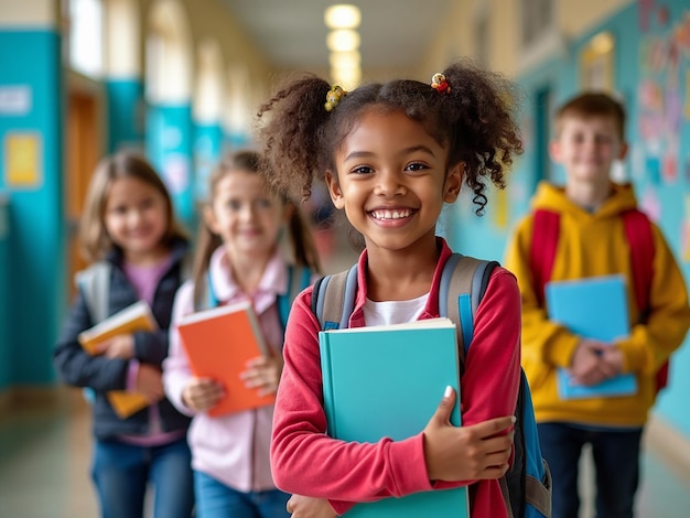 Back to school background with happy children