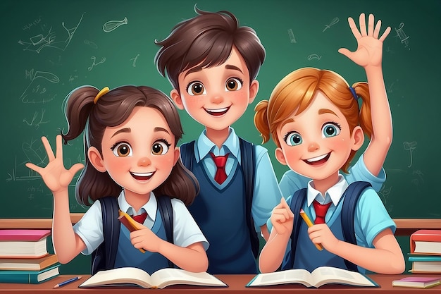 Back to school background with happy children