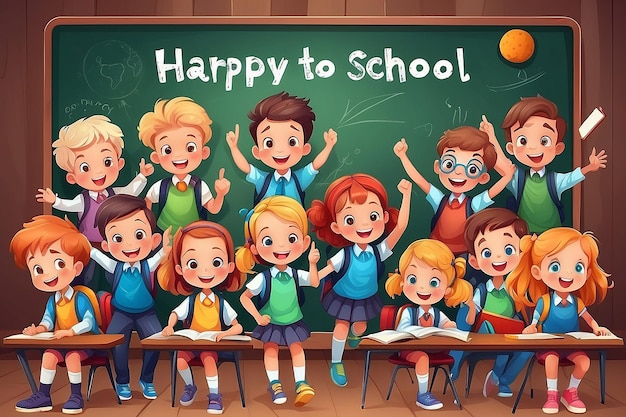 Back to school background with happy children