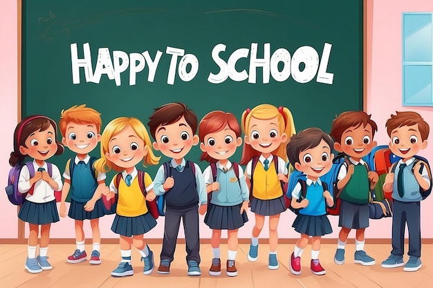 Back to school background with happy children