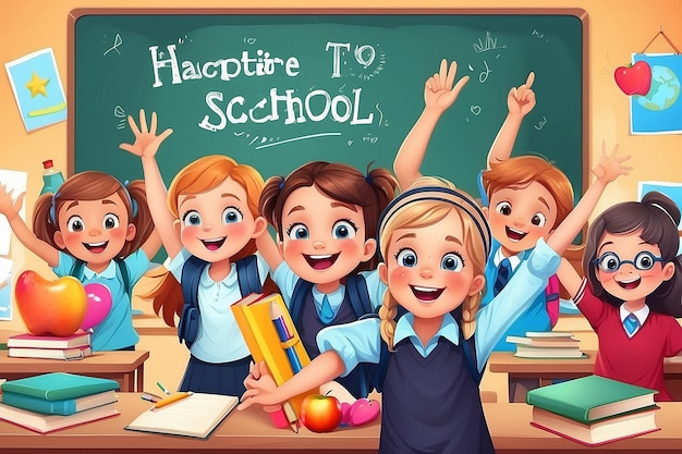 Back to school background with happy children