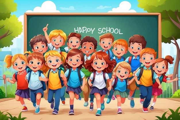 Back to school background with happy children