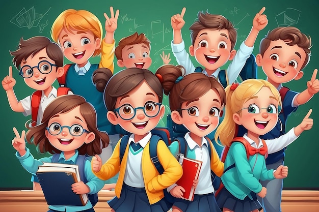 Back to school background with happy children