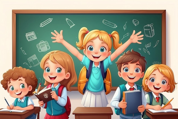 Back to school background with happy children