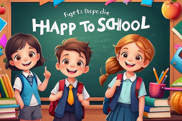 Back to school background with happy children