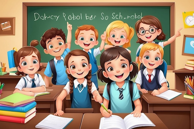 Back to school background with happy children