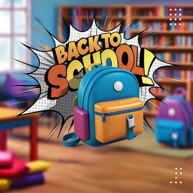 Back to school banner poster Yellow backpack Back to school text