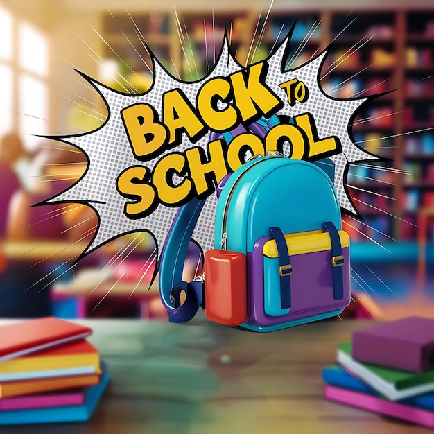 Back to school banner poster Yellow backpack Back to school text