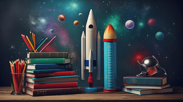 Back To School Books and Pencils with Rocket Sket