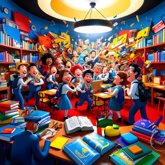 Photo back to school celebrating a new school year with classroom illustration