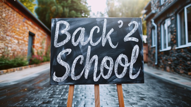 Photo back to school chalkboard sign outdoors