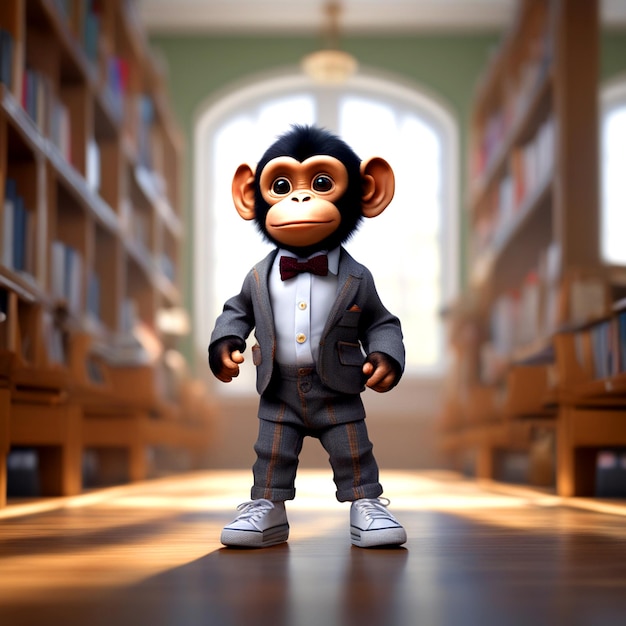 Back to School Charming Young Scholar Baby Chimpanzee in Multicolored Attire