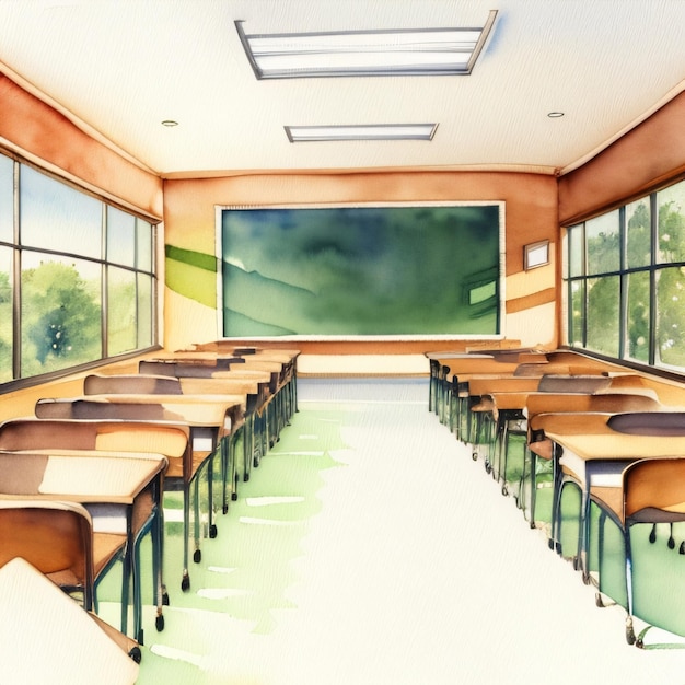 Back to school classroom watercolor