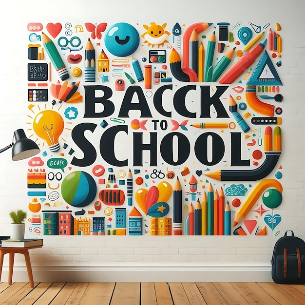 Photo back to school color text white wall