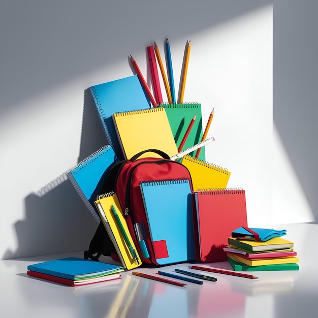 back to school concept featuring a creative composition of colorful school stationery