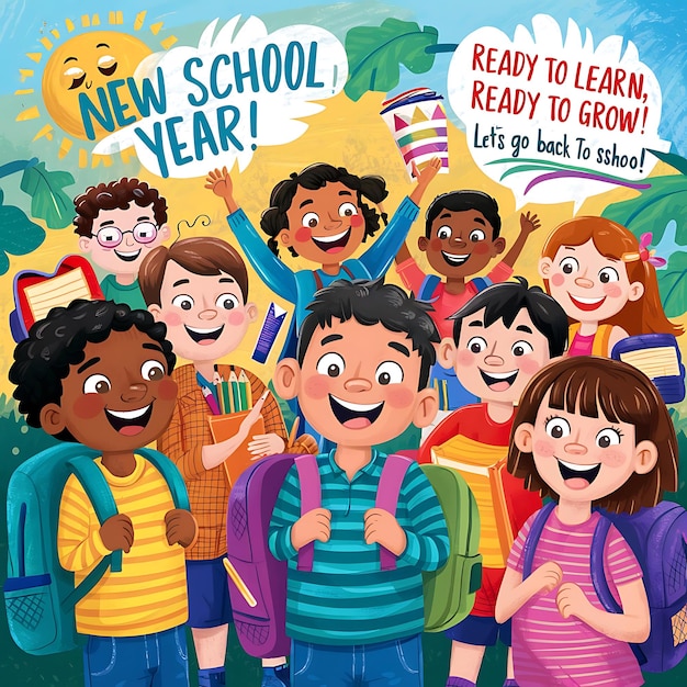 Back to School Concept Happy students and children for Back To School Post banner