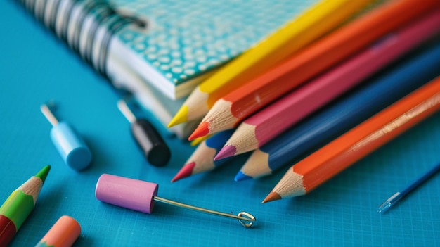 Back to School Concept Top View of Colored Pencils