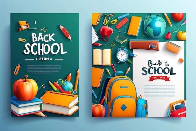 Back to school concept vector illustration Earth globe and school supplies Learning geography