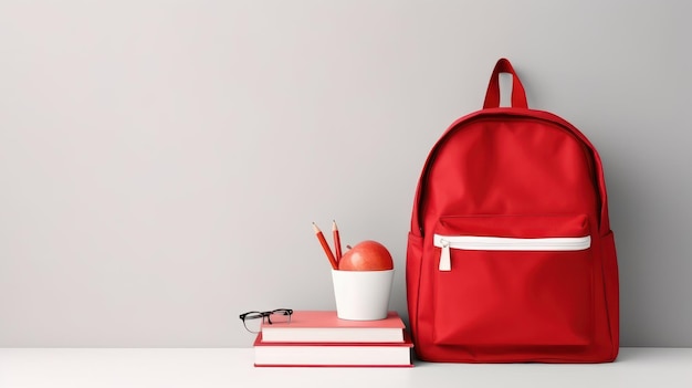 Back to School Concept with Backpack on Red and White Background Created Generative Ai