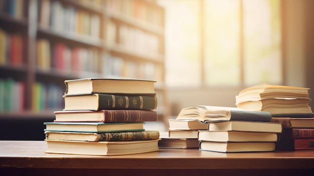 back to school conceptstack of books over wooden