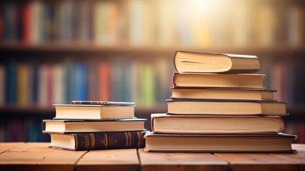 back to school conceptstack of books over wooden