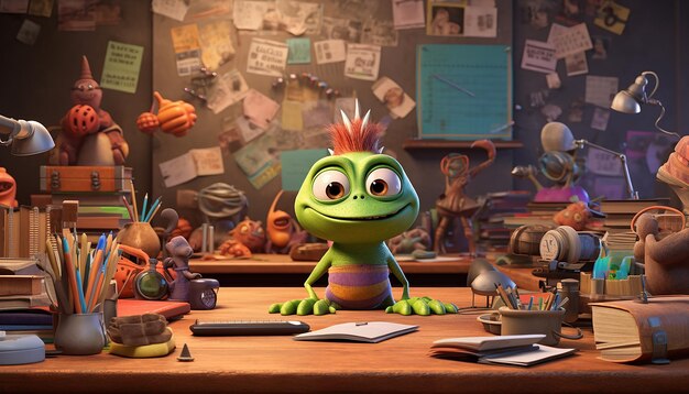 Photo back to school cute education scene pixar style