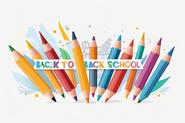 Back to School Decorative Pencil Style with White Background