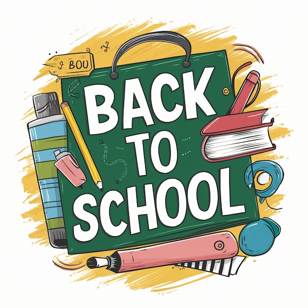 Back to school design with kids schoolbook and student