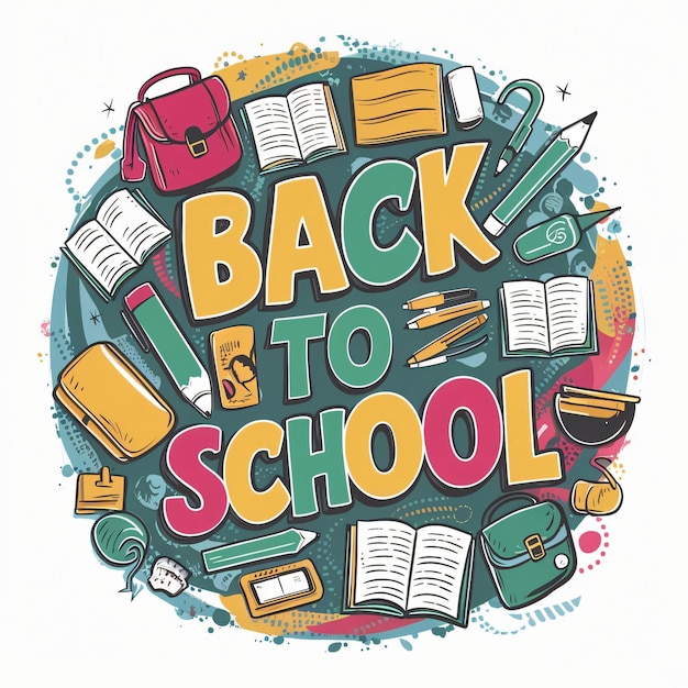 Back to school design with kids schoolbook and student