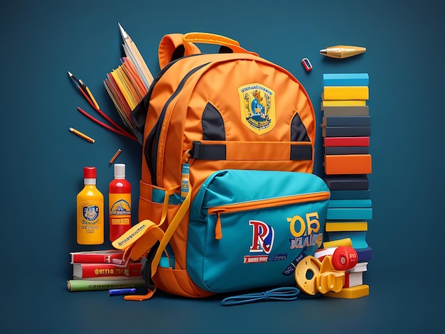 Back to school educational illustration background with school bag and supplies