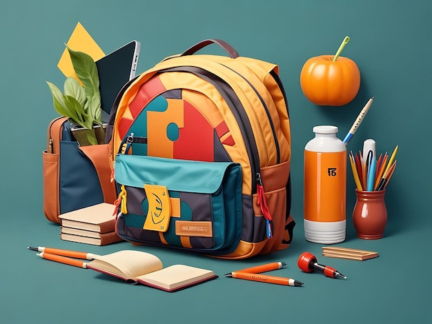 Back to school educational illustration background with school bag and supplies