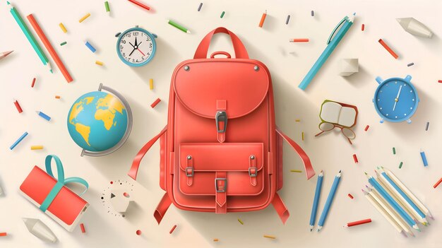 Back to School Essentials with Red Backpack and Stationery