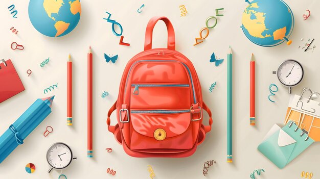 Back to School Essentials with Red Backpack and Stationery