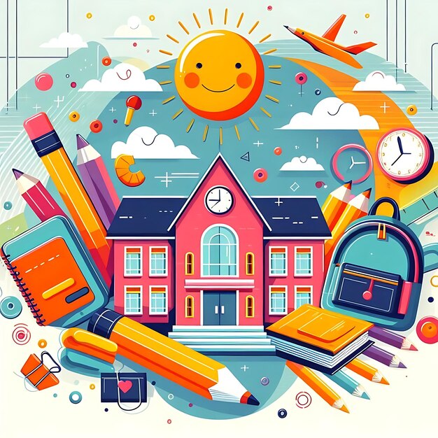 Back to school flat background illustration