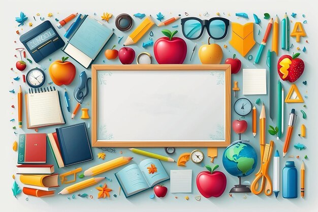 Back to school frame background with education icons