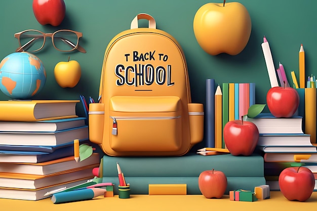 Back to school illustration background concept illustration 3d render typography