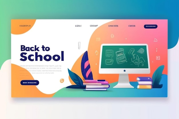 Photo back to school landing page template vector design teaching class distant education