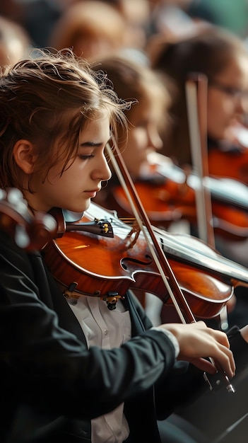 Photo back to school musical ensemble the passion of students practicing in a school orchestra