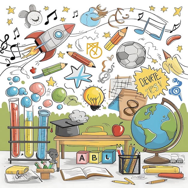 Photo back to school playful educational background sketches