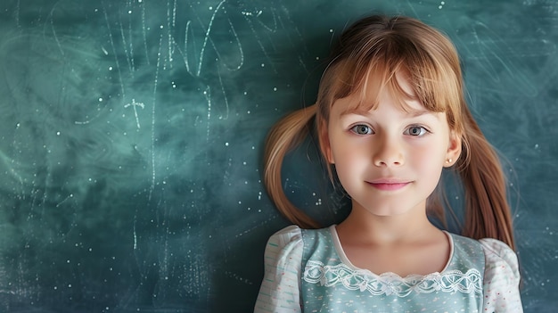 Back to school Portrait of young girl with confident facial expression over chalkboa Generative AI