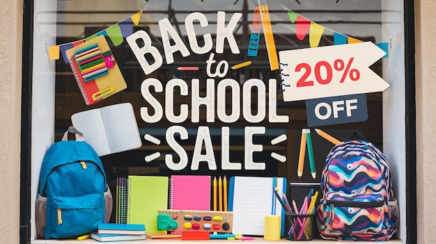 Photo back to school sale with 20 off on colorful school supplies