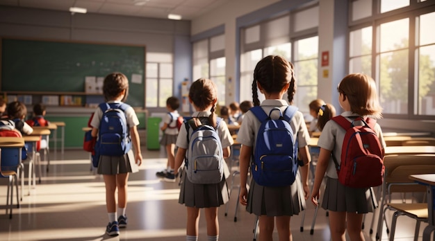 Back to school scene with cute schoolkid with backpack