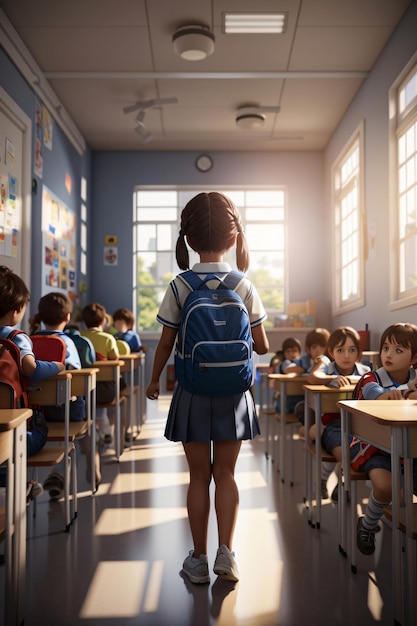 Back to school scene with cute schoolkid with backpack