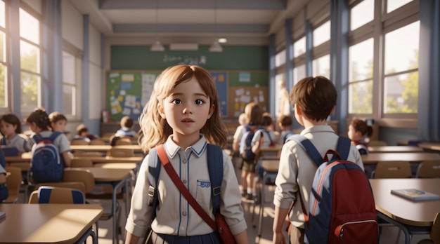 Back to school scene with cute schoolkid with backpack