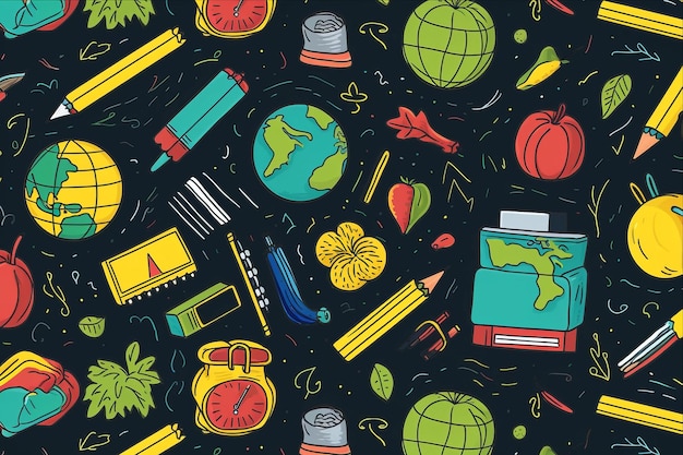 Photo back to school seamless pattern with school supplies vector illustration in doodle style