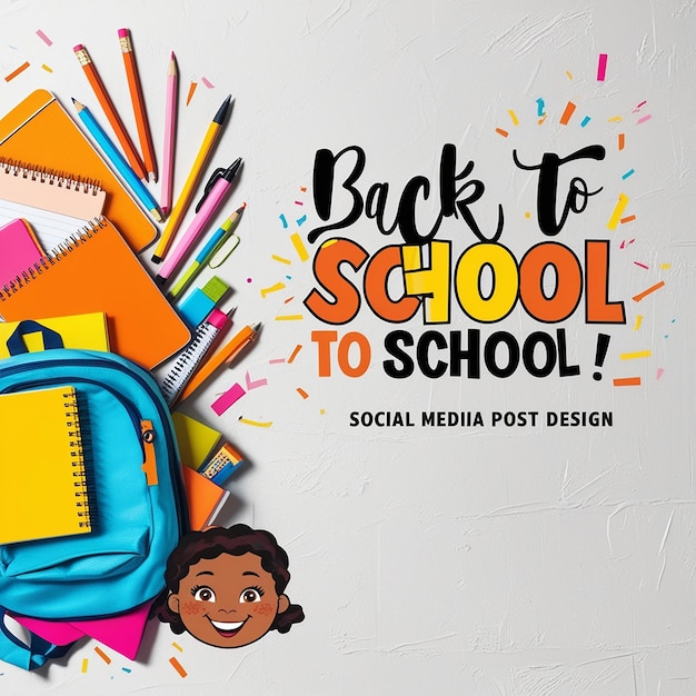 Back to School Social Media Post Illustration with Education ElementsBookStudentkids