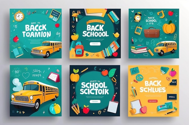 Back to School Social Media Template Collection School Time Announcement Set