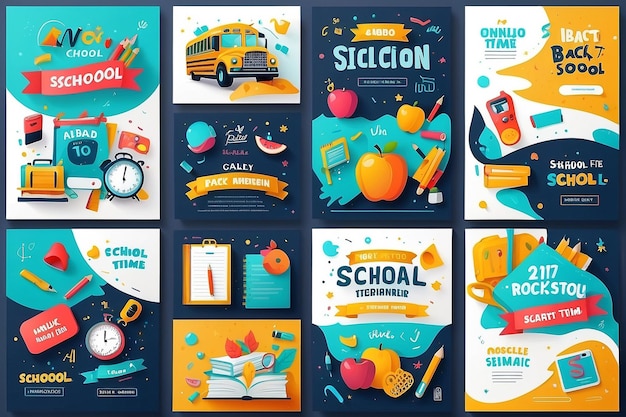 Photo back to school social media template collection school time announcement set