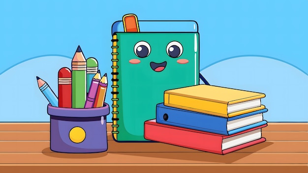 Back to school some pens and stationery supplies are on the table illustration