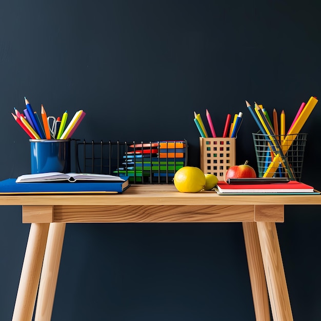 Back to School Supplies and Essentials on Solid Colored Backgrounds